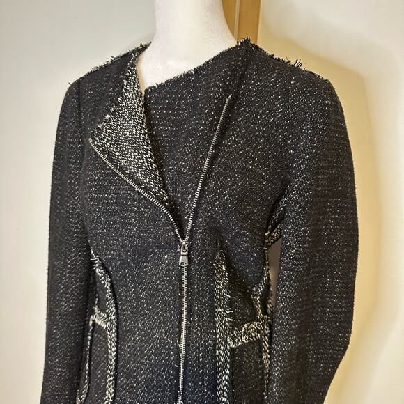 Rebecca Taylor black & cream knit zip-up jacket size 6 - Picture 4 of 12